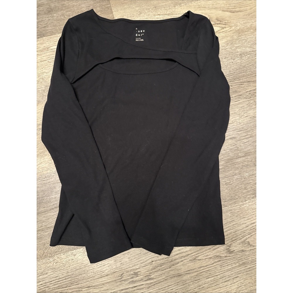 A new day Black Ribbed Womens Long Sleeve Shirt , women's size medium